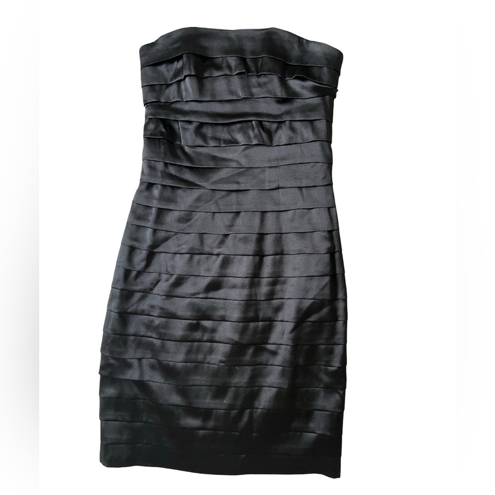 Black mini cocktail strapless dress by Bebe